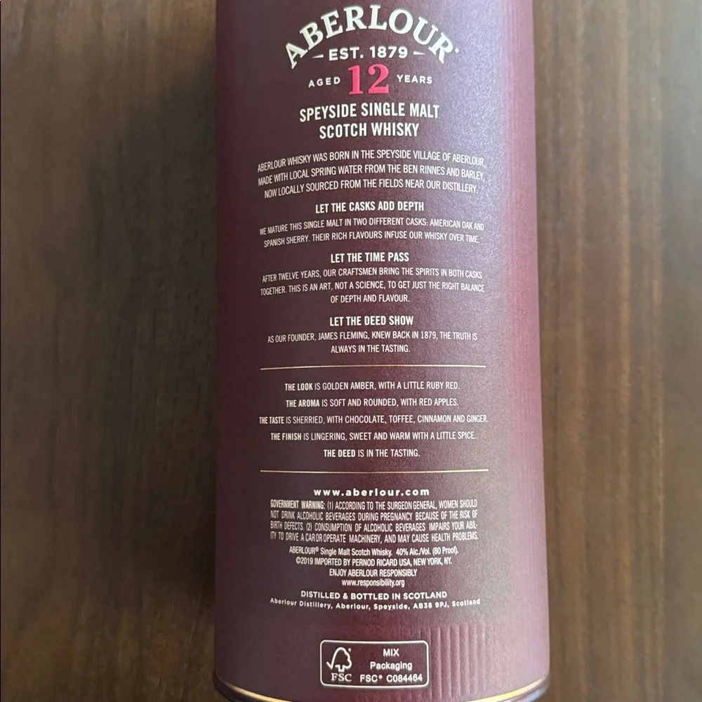 ABERLOUR DISTILLERY SPEYSIDE SINGLE MALT SCOTCH WHISKY 12 YEARS 750ml CANISTER